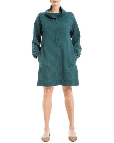 Max Studio Textured Knit Collar Side Pocket Sweaterdress - Green