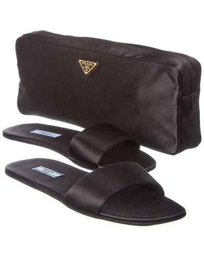 Prada Travel Silk Slippers And Pouch - Black