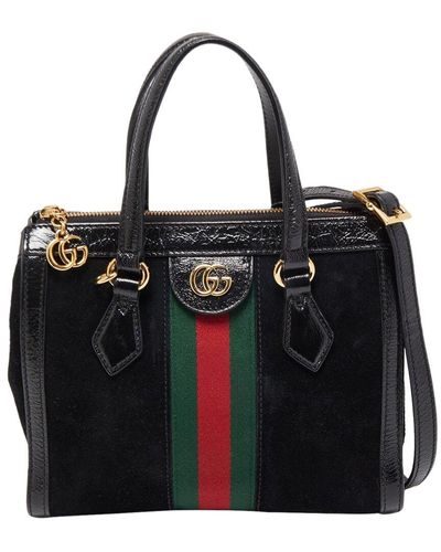 Gucci Patent Leather & Suede Small Web Ophidia Tote (Authentic Pre-Owned) - Black