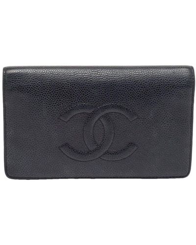 Chanel Leather Single Flap Cc Timeless Wallet (Authentic Pre-Owned) - Grey