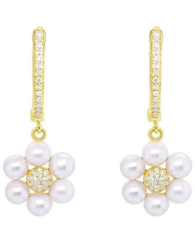 Meira T 14K 0.16 Ct. Tw. Diamond & 4-5Mm Pearl Flower Earrings - Metallic