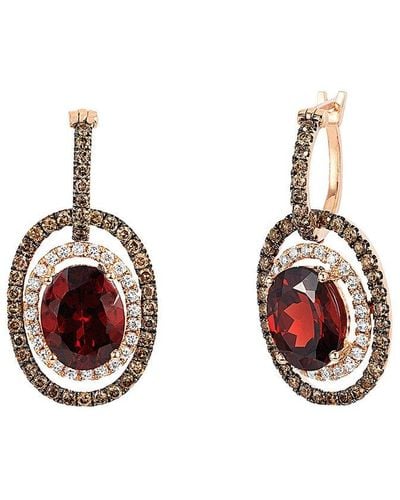 Le Vian Le Vian 14k Rose Gold 7.32 Ct. Tw. Diamond & Garnet Drop Earrings - Metallic
