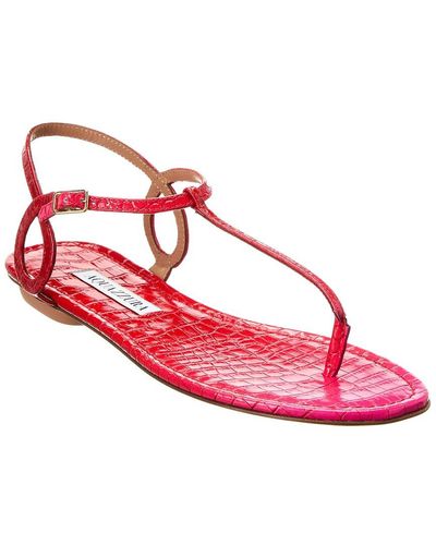 Aquazzura Almost Bare Croc-embossed Leather Sandal - Pink