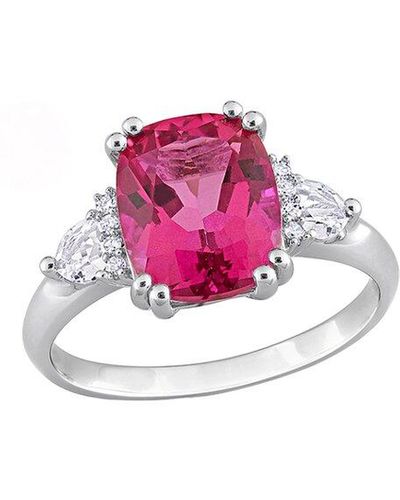 Rina Limor Silver 4.50 Ct. Tw. Diamond & Pink & White Topaz 3-stone Ring
