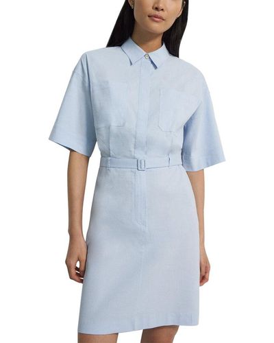 Theory Casual Belted Linen-blend Shirtdress - Blue