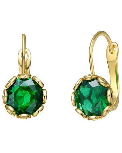 Rachel Glauber 14k Plated Cz Drop Earrings - Green