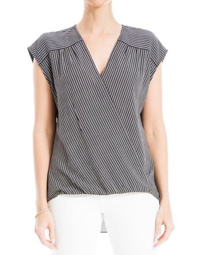 Max Studio Texture Crepe Shirttail Wrap Top - Gray