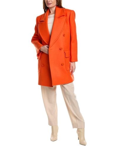Michael Kors Double Breasted Chesterfield Wool Coat - Orange