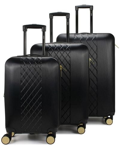 Badgley Mischka 3pc Diamond Expandable Luggage Set - Black