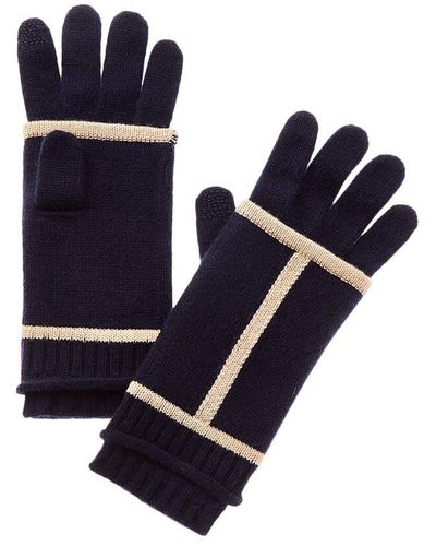 Hannah Rose Jersey Roll Welt Cashmere Gloves - Blue