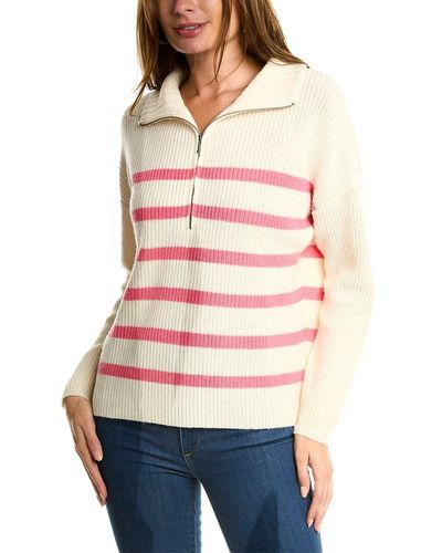 Forte Striped Rib Mock Neck Wool & Cashmere-blend 1/2-zip Sweater - Red