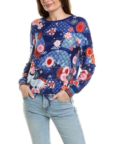 Johnny Was Bee Active Ruched Raglan Sleeve Pullover - Blue