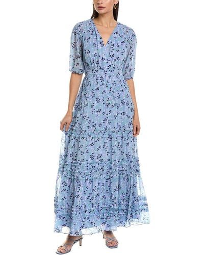 Ted Baker Puff Sleeve Smocked Detail Maxi Dress - Blue