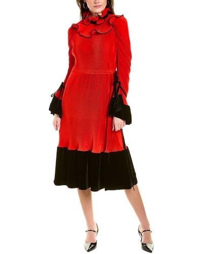 Tory Burch Pleated Ruffle Midi Dress - Red
