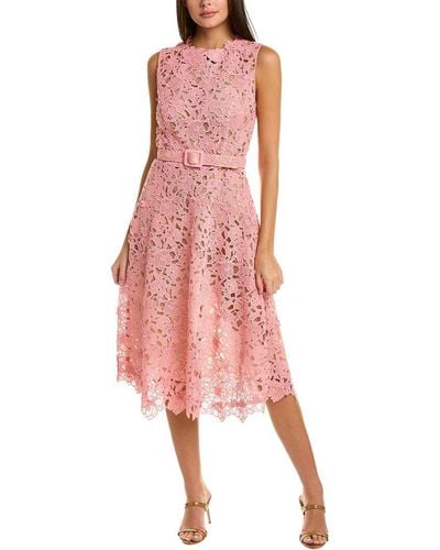 Oscar de la Renta Floral Lace Midi Dress - Pink