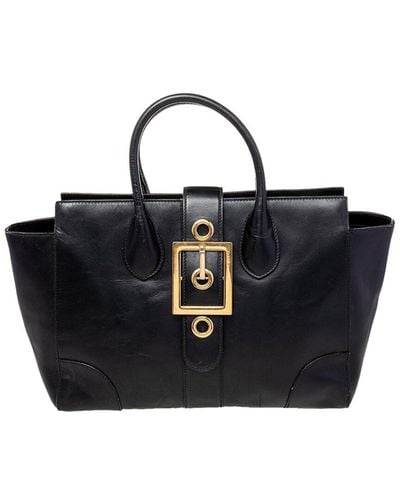 Gucci Leather Lady Buckle Tote (Authentic Pre-Owned) - Black