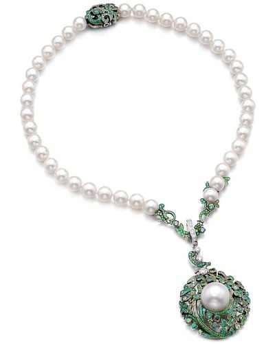 Chanel 18K 4.60 Ct. Tw. Diamond & Emerald & Paraiba Tourmalines Pearl Paraiba Necklace (Authentic Pre-Owned) - Metallic