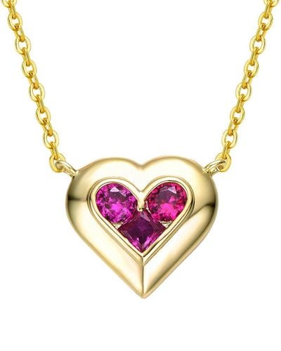 Rachel Glauber 14k Plated Cz Heart Necklace - Pink
