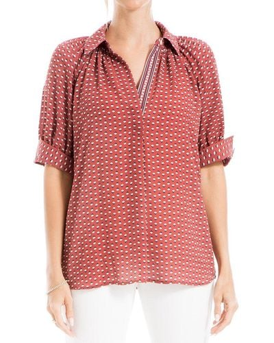 Max Studio Short Sleeve Crepe Blouse - Red
