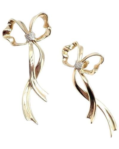 Tiffany & Co. Ribbon Bow 18K 0.20 Ct. Tw. Diamond Dangle Earrings (Authentic Pre-Owned) - Metallic