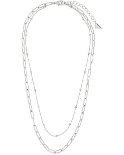Sterling Forever Leah Paperclip Layered Chain Necklace - White
