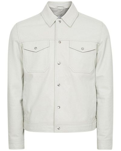Reiss Colfe Leather Press Stud Leather Jacket - Gray