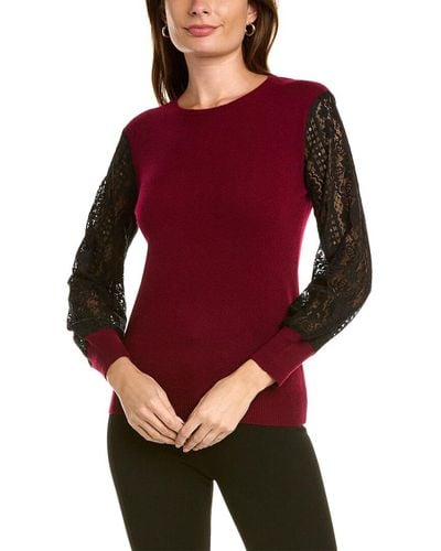 Sofiacashmere Lace Sleeve Cashmere Sweater - Red
