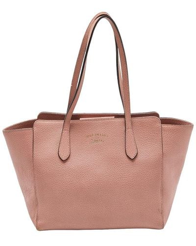 Gucci Pebbled Leather Pebbled Small Swing Tote (Authentic Pre-Owned) - Pink
