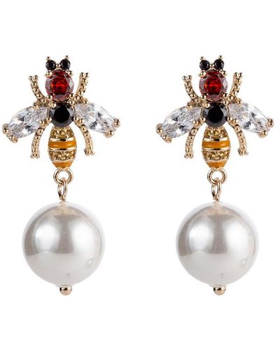 Eye Candy LA 18k Gold Plated Cz Crystal Bee Drop Earring With F - White