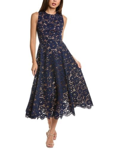 Michael Kors Floral Lace Dance Silk-Lined A-Line Dress - Blue