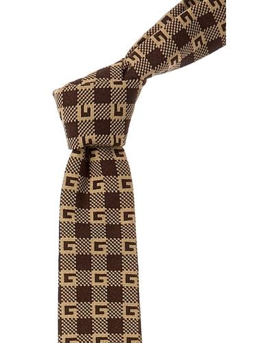 Gucci Brown Printed Silk Tie - Metallic