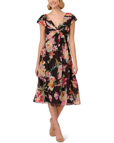Adrianna Papell Printed Front Twist Midi Dress - Red
