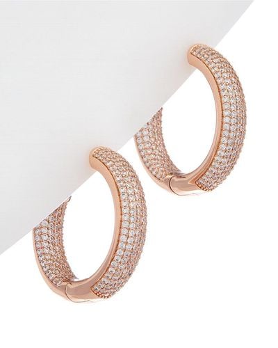 Genevive Jewelry Pave Cz Plated Hoop Earrings - Pink