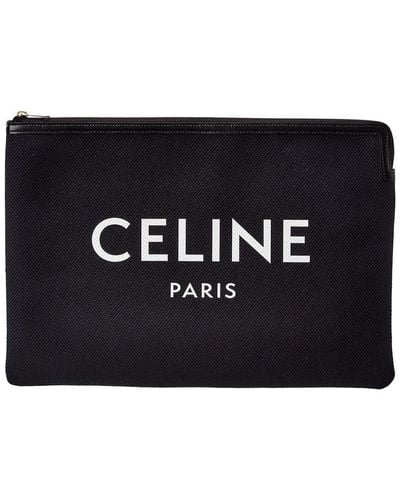 Celine Large Logo Printed Canvas Pouch - Black