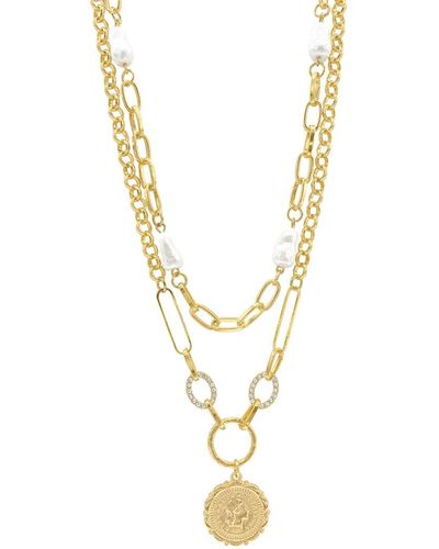 Adornia 14k Plated Pearl Chain Necklace Set - Metallic