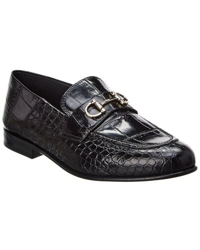 Ferragamo Ferragamo Ottone Croc-embossed Leather Loafer - Black
