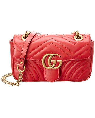 Gucci GG Marmont Mini Matelasse Leather Shoulder Bag - Red