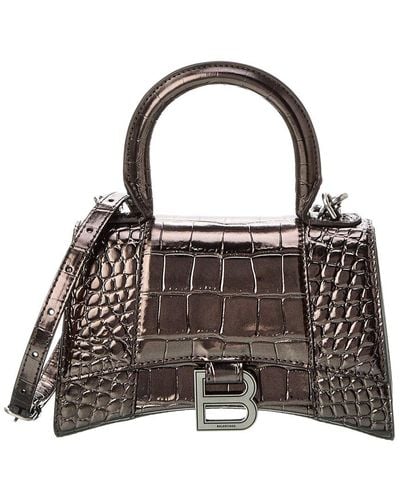Balenciaga Hourglass Xs Croc-embossed Leather Top Handle Satchel - Brown