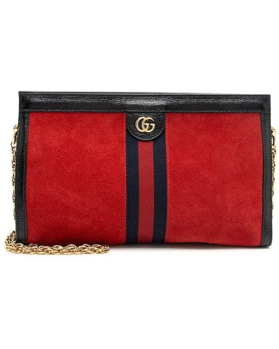 Gucci Leather & Suede Ophidia Medium Shoulder Bag (Authentic Pre-Owned) - Red
