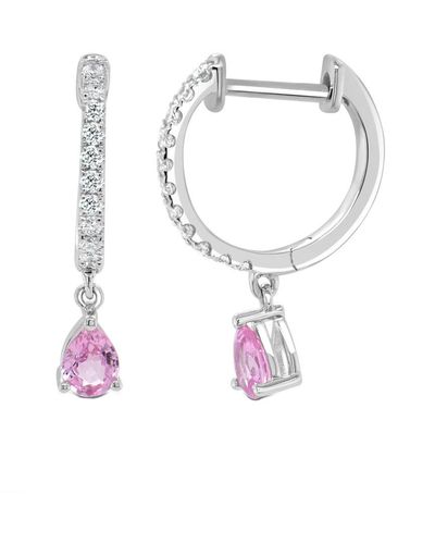 Sabrina Designs 14k 0.57 Ct. Tw. Diamond & Pink Sapphire Dangle Huggie Earrings - White