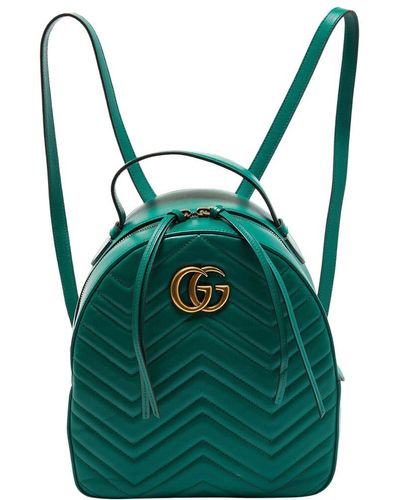 Gucci Matelassé Leather Marmont Backpack (Authentic Pre-Owned) - Green