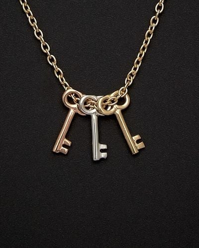 Italian Gold 14K Italian Tri-Tone Key Necklace - Black