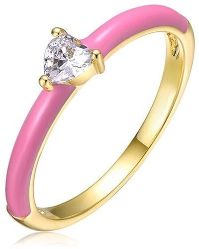 Rachel Glauber 14k Plated Cz Heart Solitaire Ring - Pink