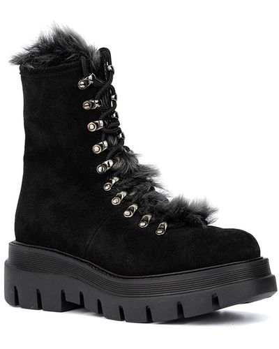 Aquatalia Shailene Weatherproof Leather & Shearling Boot - Black