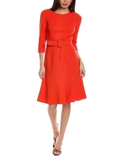 Oscar de la Renta Belted Wool-blend Flare Dress - Red