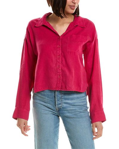 Michael Stars Gracie Crop Button-down Linen Shirt - Red