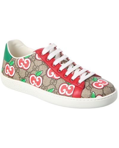 Gucci Ace Apple GG Supreme Canvas & Leather Sneaker - Red
