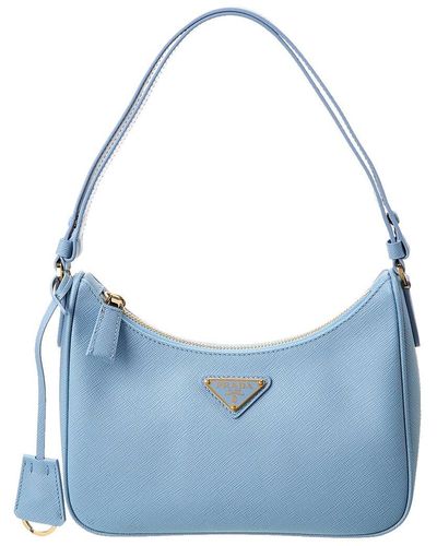 Prada Logo Mini Saffiano Leather Shoulder Bag - Blue
