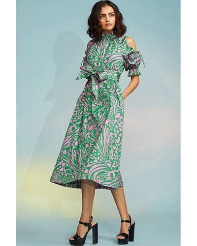 Cynthia Rowley Cold; Shoulder Printed Dress - Green