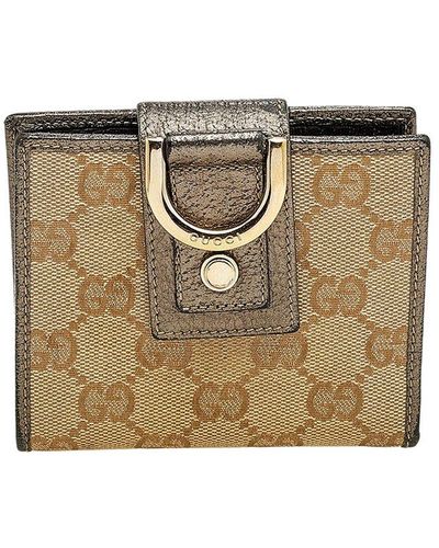 Gucci Leather Pewter D Ring Compact Wallet (Authentic Pre-Owned) - Brown